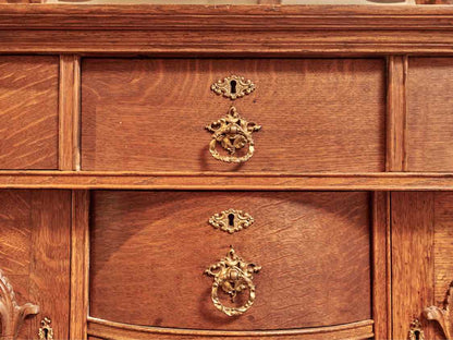 Antique Victorian Oak Hand Carved 8 Drawer Mirror  Sideboard