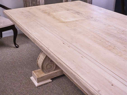 9' Trestle Base Dining Table in Bleached Wood Finish