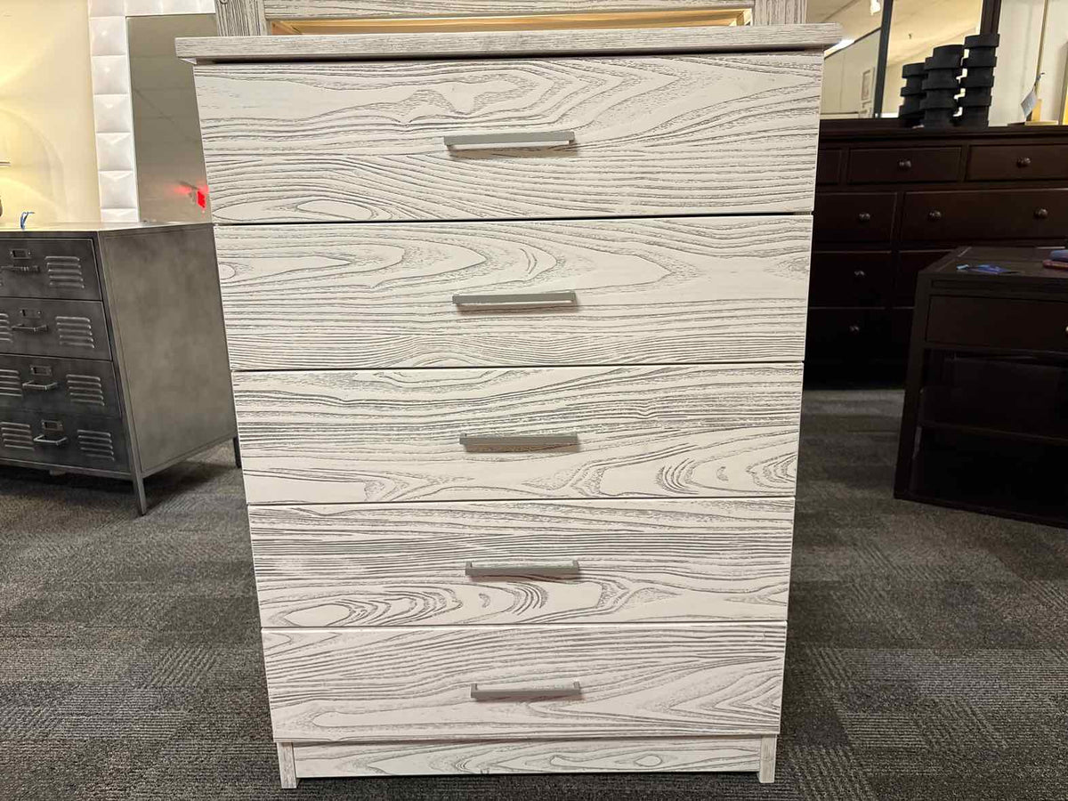 Rustic Whitewashed 5-Drawer Chest