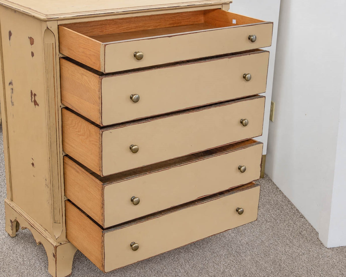 Solid Mahogany 5 Drawer Chest Distressed in Muted Nude
