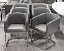 Set of 6 Restoration Hardware Emery Barrelback Leather Dining Chairs in Grey