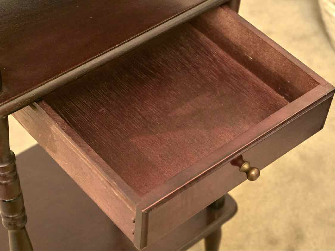Dark Stained Cherry 3 Shelf 1 Drawer Accent Table