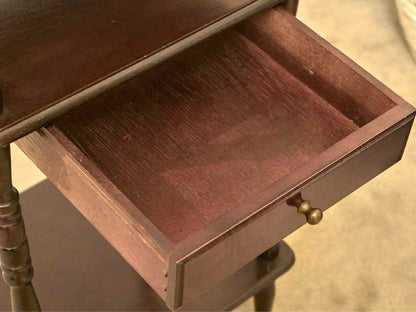Dark Stained Cherry 3 Shelf 1 Drawer Accent Table