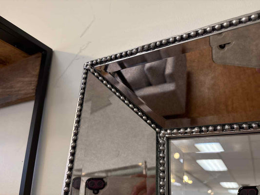 Beveled Large Floor Mirror in Silver Beaded Mirrored Frame