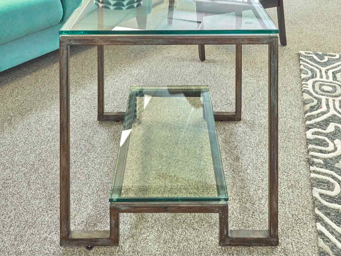 Square Glass Top Side Table with Rustic Pewter Metal Base