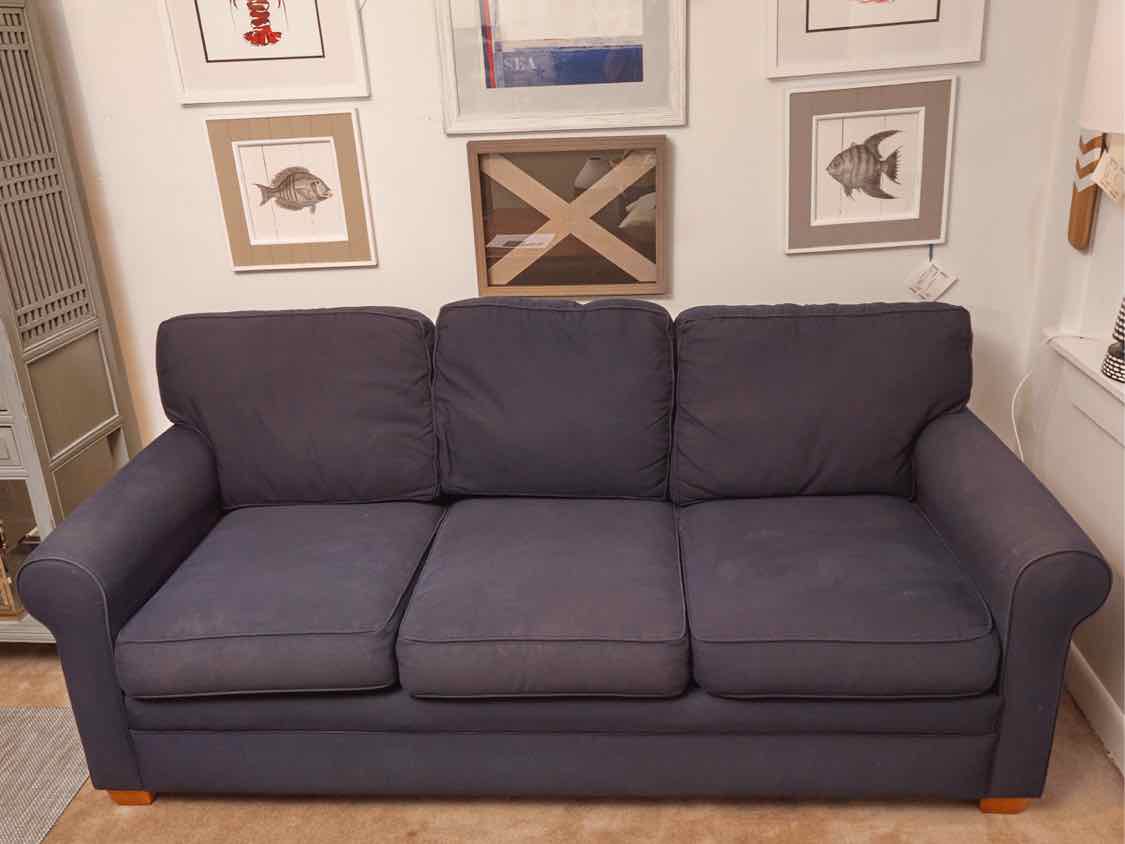 Navy Blue Cotton Canvas Fabric 3 Cushion Sock Arm Sofa