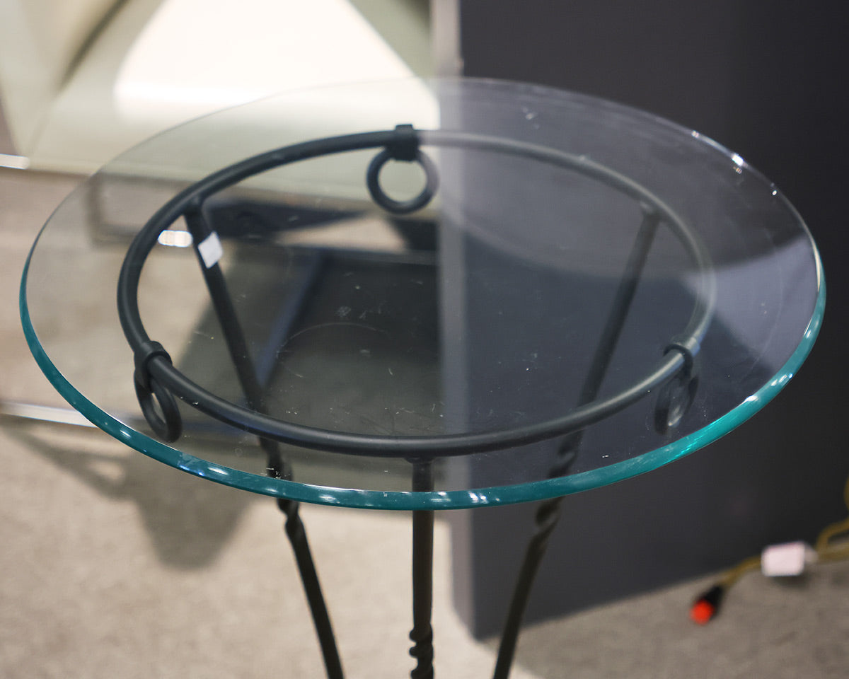 Round Glass Top Accent Table on Wrought Iron Base