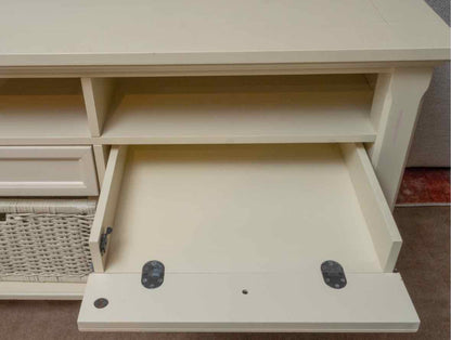 Cream Finish Media Furniture with 2 Dropfront Drawers