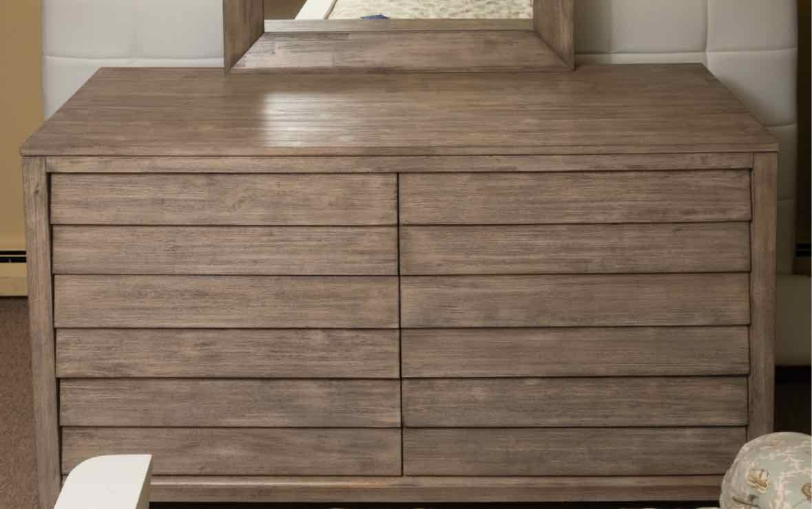 Driftwood Finish 6 Drawer Dresser & Landscape Mirror
