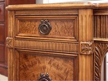 Walnut 4 Darwer Vanity with Burled Wood & Carving With Stool
