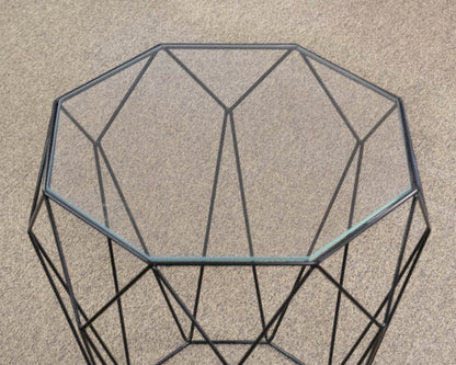 Roche Bobois 'Precious ' Glass Top Octagon Side Table with Black Wire Base