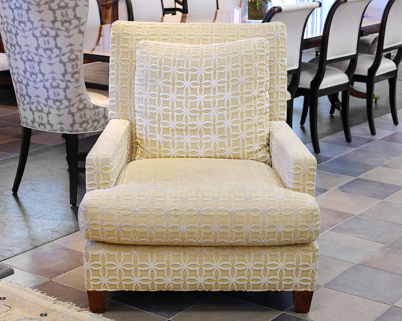 Baker Club Chair in Pale Gold Stripe with Textured Cream Frettework