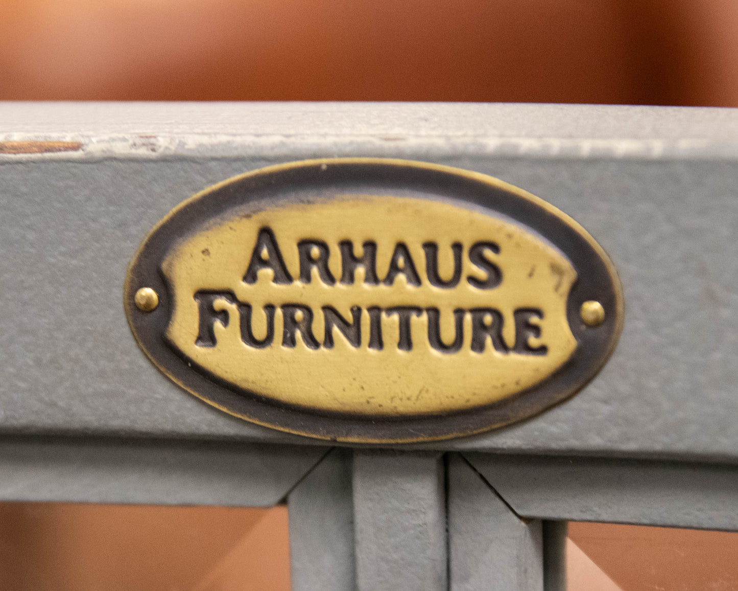 Arhaus Louise Tea Table in Grey Finish with Glass Cabinet and Tray Top