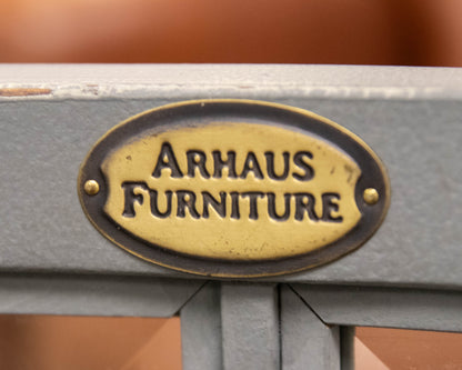 Arhaus Louise Tea Table in Grey Finish with Glass Cabinet and Tray Top