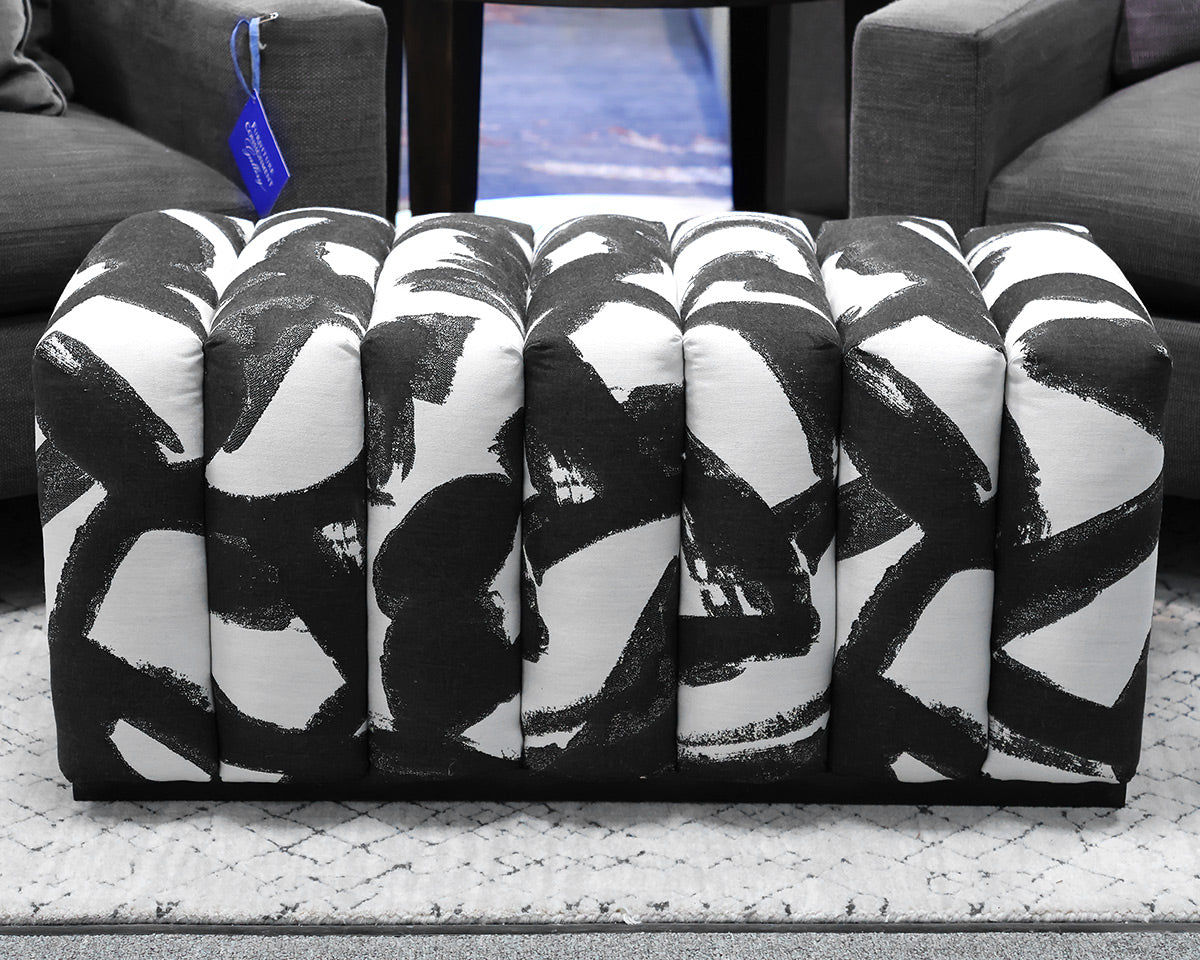 Contemporary Channel-Tufted Ottoman in Black & White