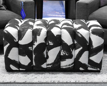 Contemporary Channel-Tufted Ottoman in Black & White