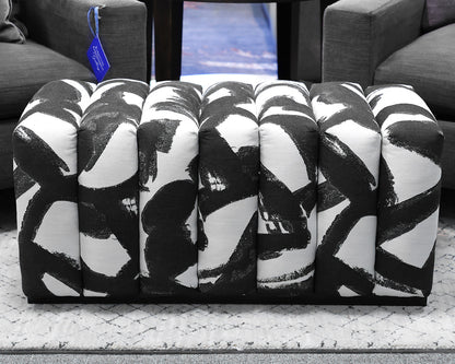 Contemporary Channel-Tufted Ottoman in Black & White