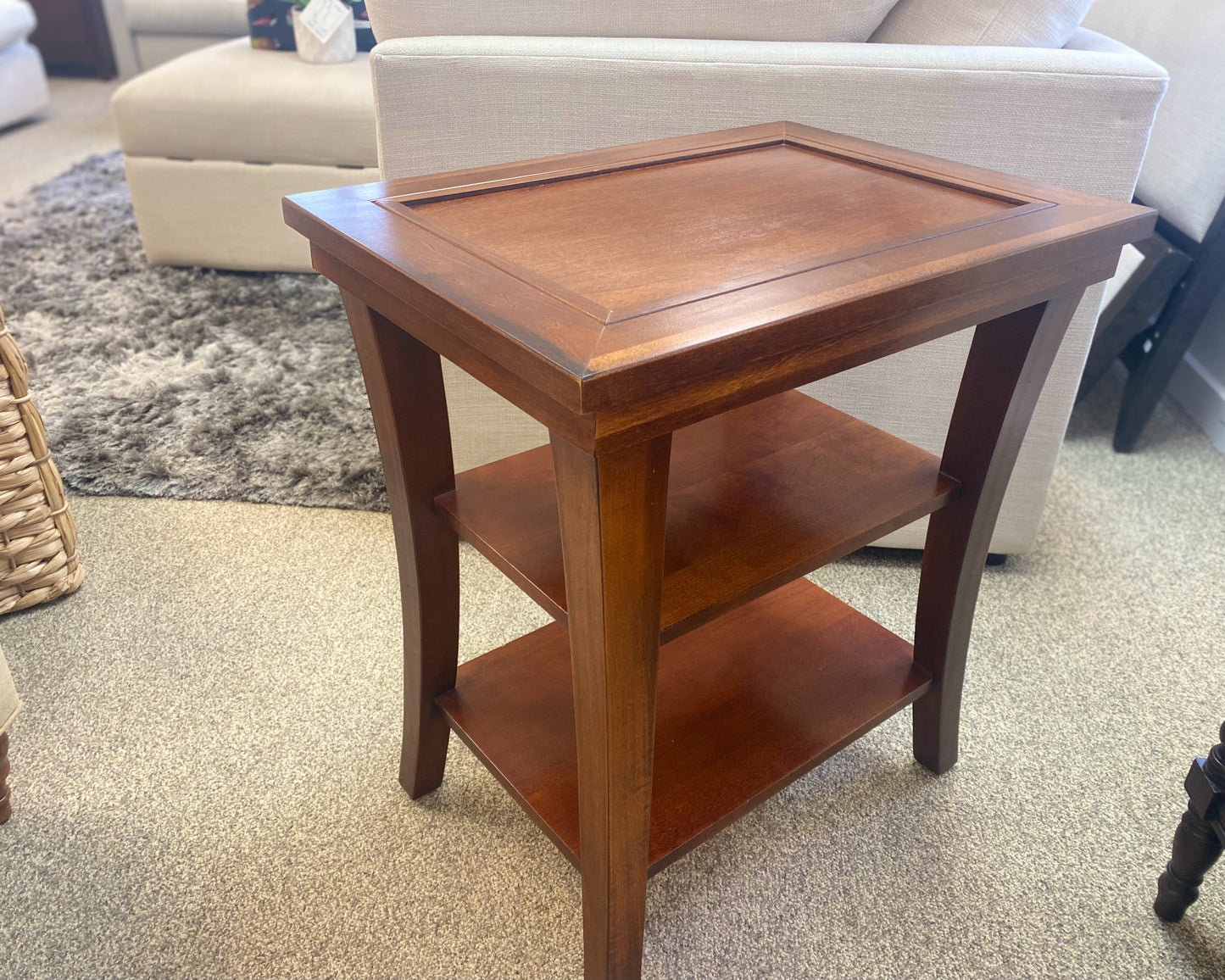Cherry Rectangular Side Table with Two Shelves