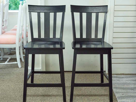 Pair of Black Finish School House Style Counter Stools