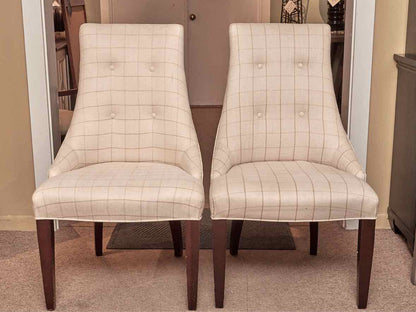 Pair of Host & Hostess Ivory Buffalo Plaid  Dining Chairs