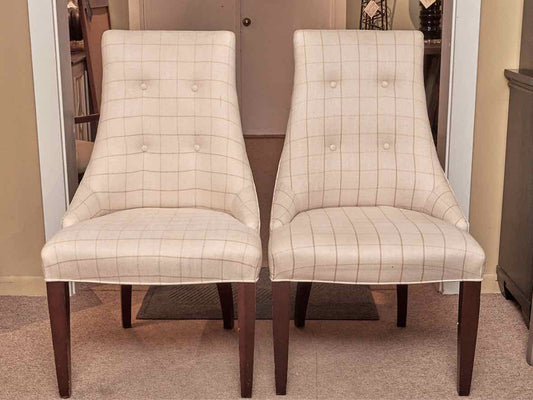 Pair of Host & Hostess Ivory Buffalo Plaid  Dining Chairs