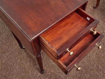 Mahogany 2 Drawer Turned Legs On Casters Drop Leaf Side Table