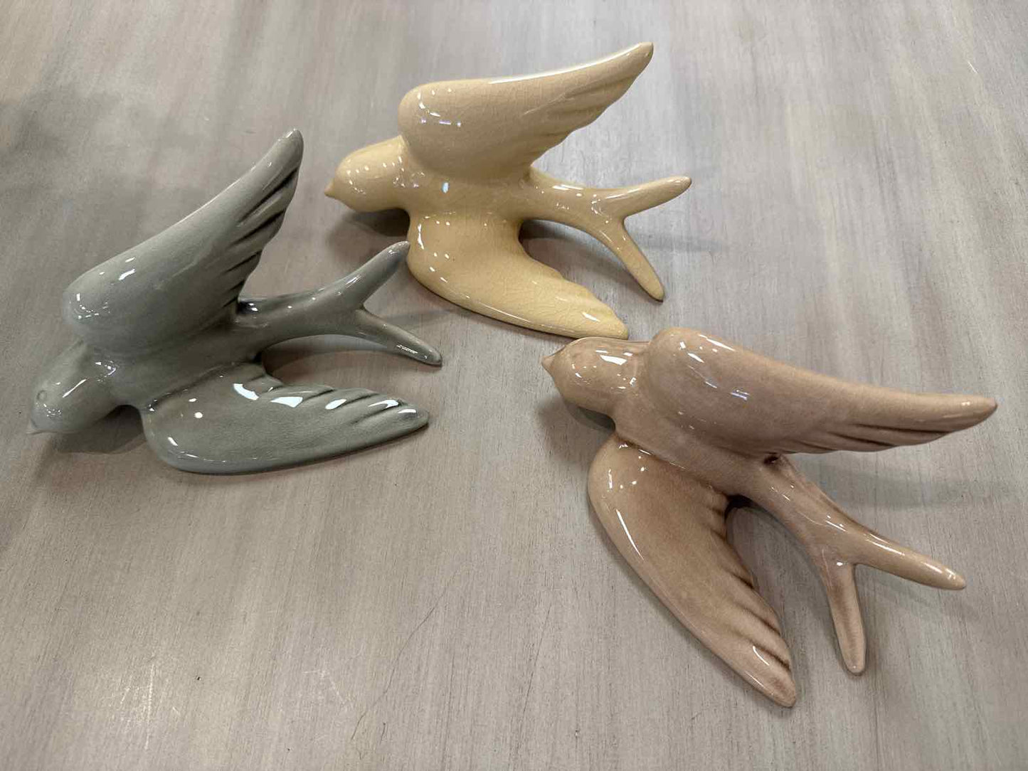 Set of 3 Glazed Ceramic Swallows