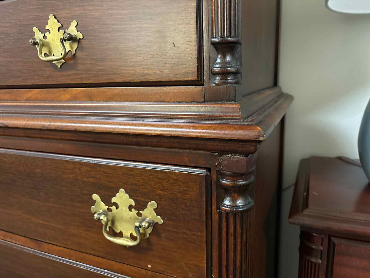 Solid Mahogany Chippendale Chest-on-Chest  With Brass Hardware