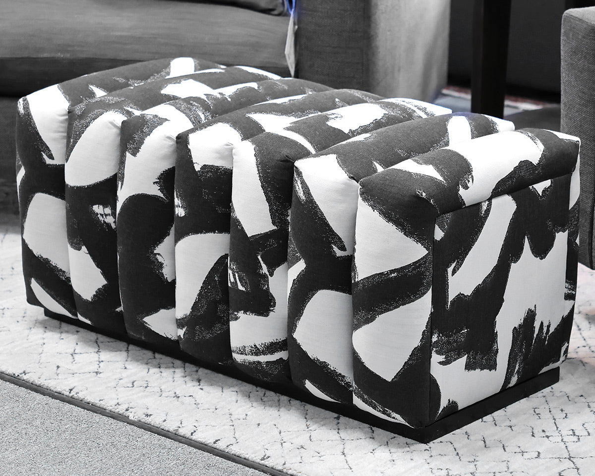Contemporary Channel-Tufted Ottoman in Black & White