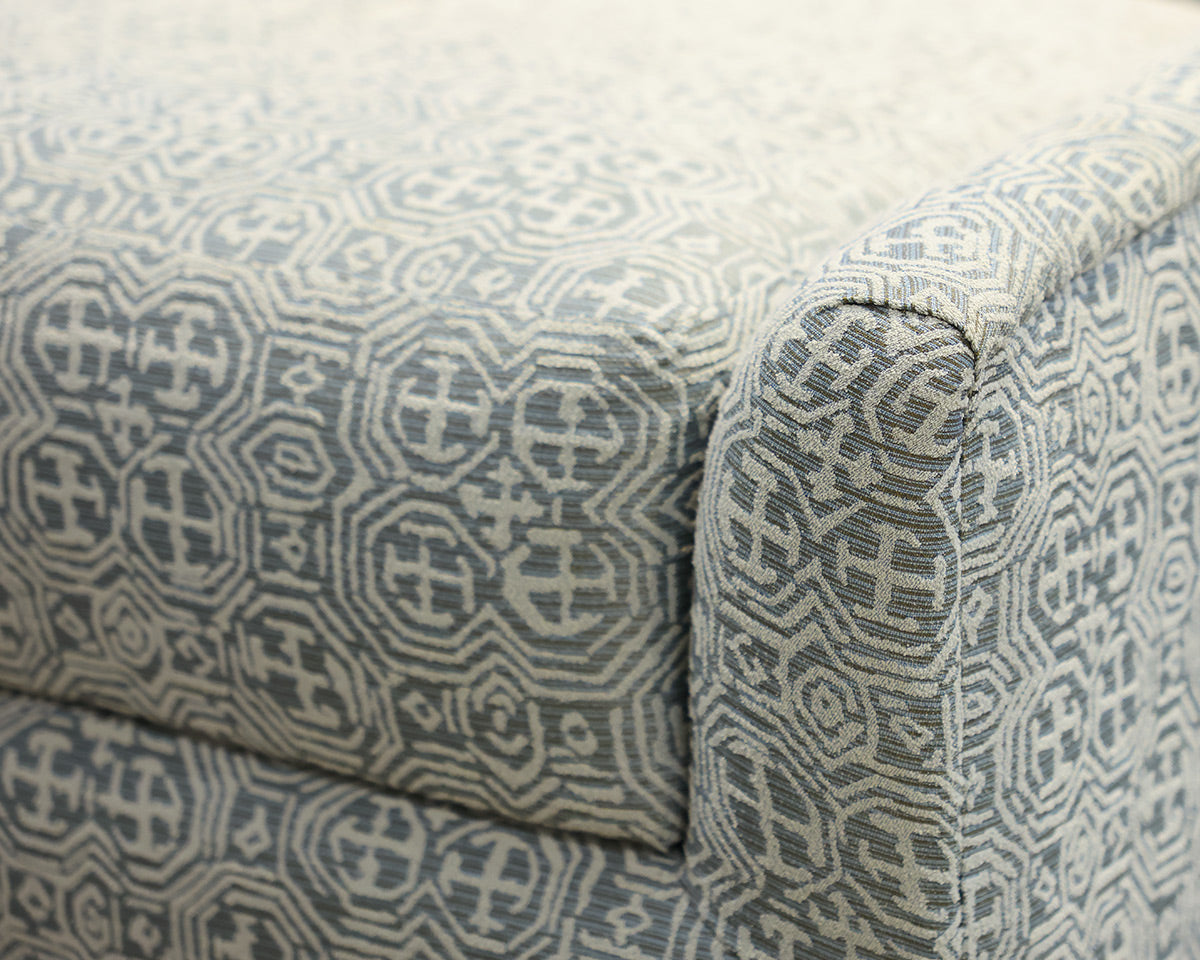 Slope Arm Tightback Chair in Sage Green & Ivory Geometric Fabric