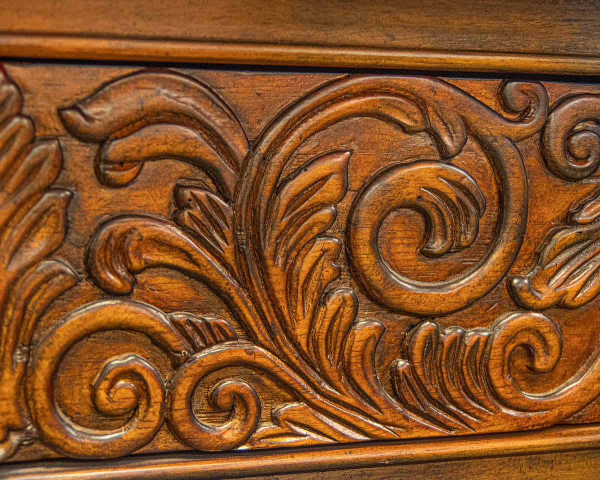 Broyhill Carved Oak Buffet Table W/ 2 Darwers On Spiral Barley Twist Legs