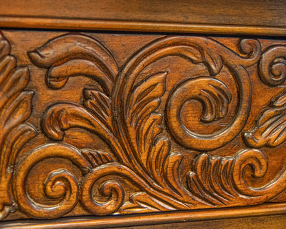 Broyhill Carved Oak Buffet Table W/ 2 Darwers On Spiral Barley Twist Legs