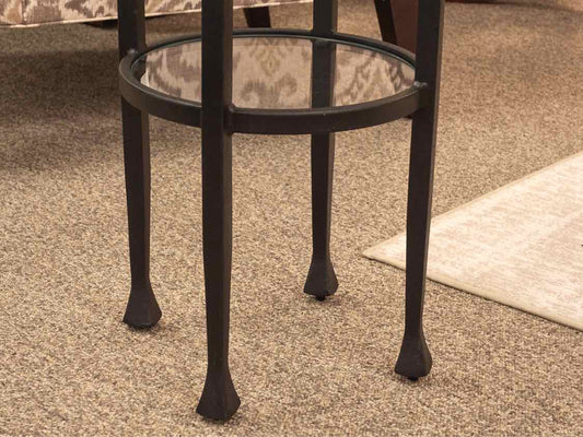 Pottery Barn Round Glass Top Drink Table on Black Iron Frame