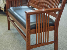 Nichols & Stone Mission Spindle Bench in Oak with Cherry Finish and Black Seat
