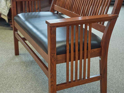 Nichols & Stone Mission Spindle Bench in Oak with Cherry Finish and Black Seat
