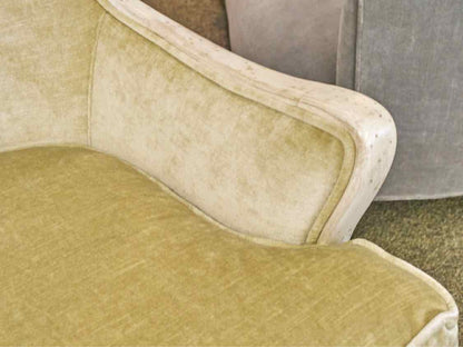 Mitchell Gold White Wash Frame Wing Chair Upholstered in Chamagne Gold Velvet