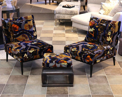 Pair of Baker Chairs With Ottoman