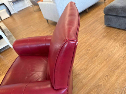 Ethan Allen Crimson Leather Arm Chair & Ottoman