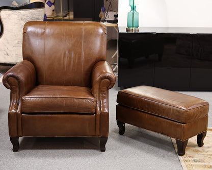 Ethan Allen Leather Chair With Ottoman