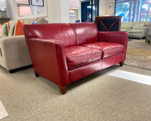 Crate & Barrel Tight Back Loveseat in Red Leather
