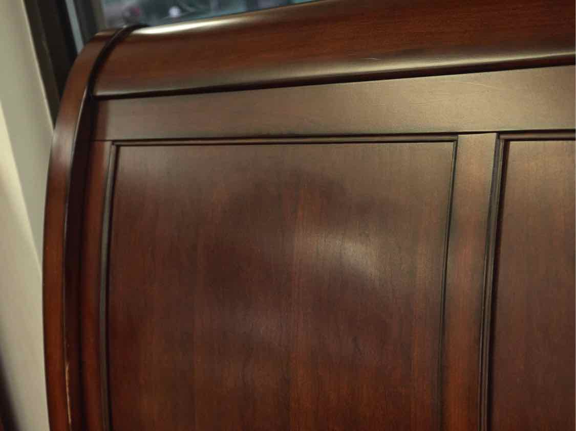 King Louis Phillip Style Sleigh Storage Bed in Bourbon Finish