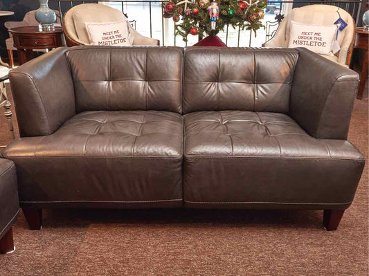 Macy's Chateau D'ax Charcoal Grey Tufted LeatherLoveseat