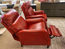 Pair of Ethan Allen 'Aiden' Power Recliners in Ruby Red Leather