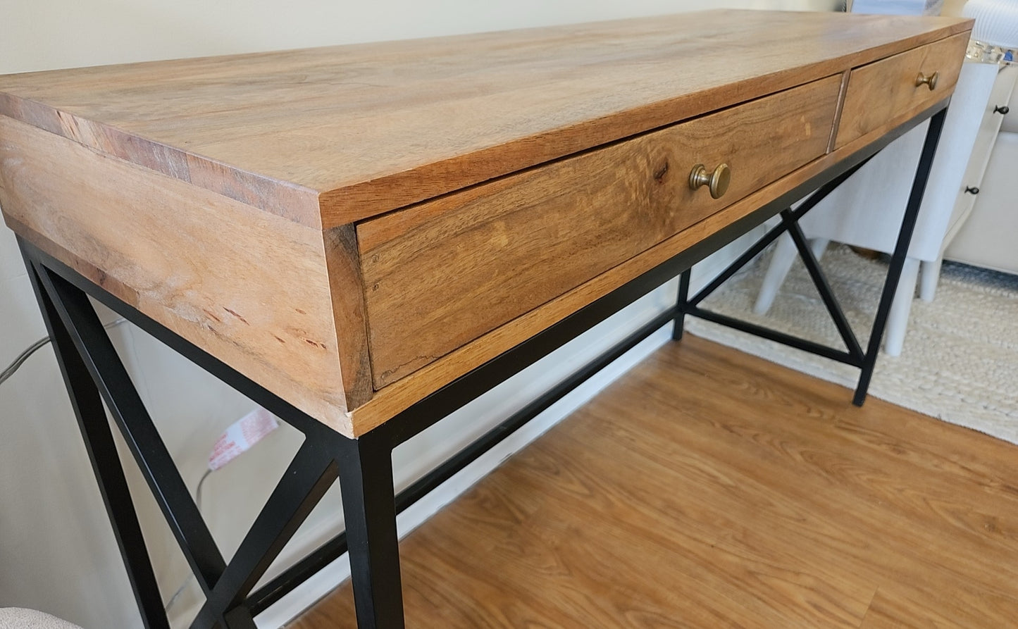 Rustic 2-Drawer Desk w/ Black Base