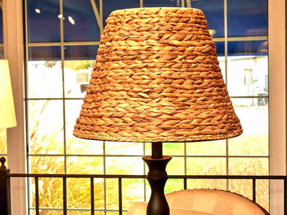 Black Finish Metal Floor Lamp With Seagrass Shade