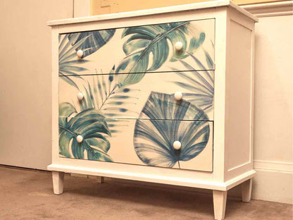 White Finish With Leaf Motif Decor 3 Drawer Chest
