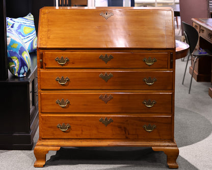 Vintage Maple Secretary Desk.  4 Drawers w/Brass Pulls