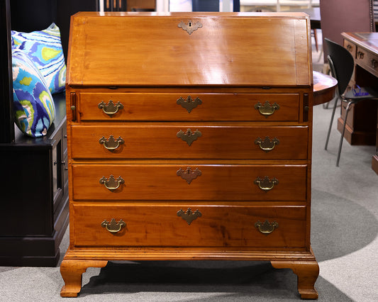 Vintage Maple Secretary Desk.  4 Drawers w/Brass Pulls
