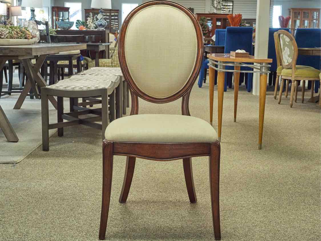 Set of 6 Jonathan Charles  Balloon Back Dining Chairs in Ivory Linen Upholstery