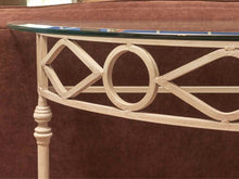 Glass Top 'Putty Sand' Finish Wrought  Iron Demi Lune Accent Table